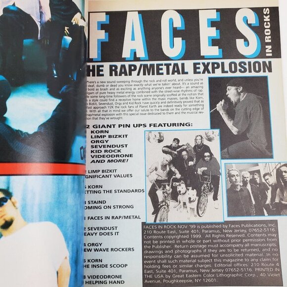 Faces Rocks Magazine Rap Metal Explosion Korn Limp Bizkit Posters 1999 Unread - Picture 8 of 11